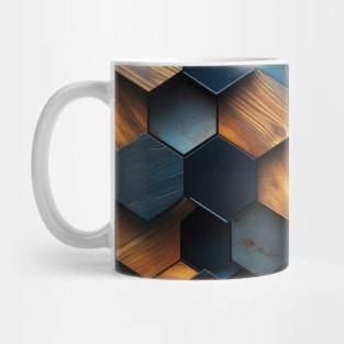 Geometric Timber: Crystalline Hexagons in Amber and Blue Mug